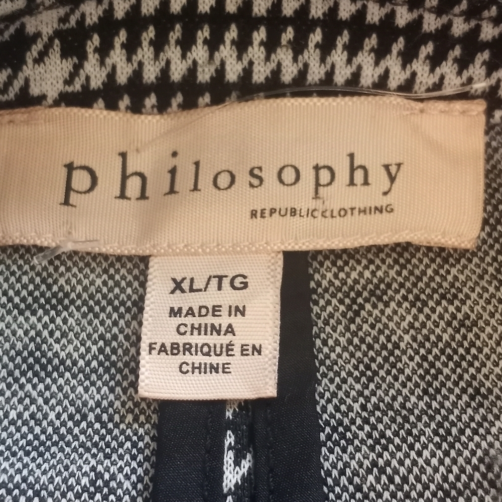 Philosophy Plaid Black White Houndstooth Unstructured  Gathered Sleeve Blazer XL - Picture 4 of 8